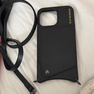 Bandolier Black Leather iPhone 14 Pro Max Case with Strap